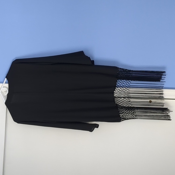 Medium Staring at Stars Open Front Embroidered Fringe Sheer Black Kimono - Picture 11 of 15